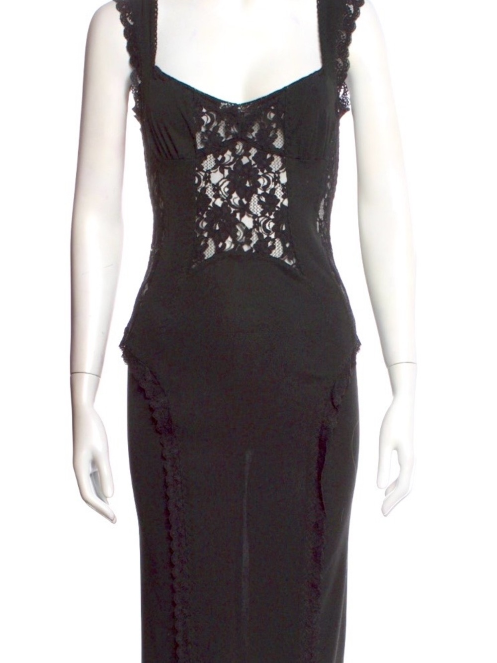 Dolce & Gabbana Black Lace-Trim Midi Dress